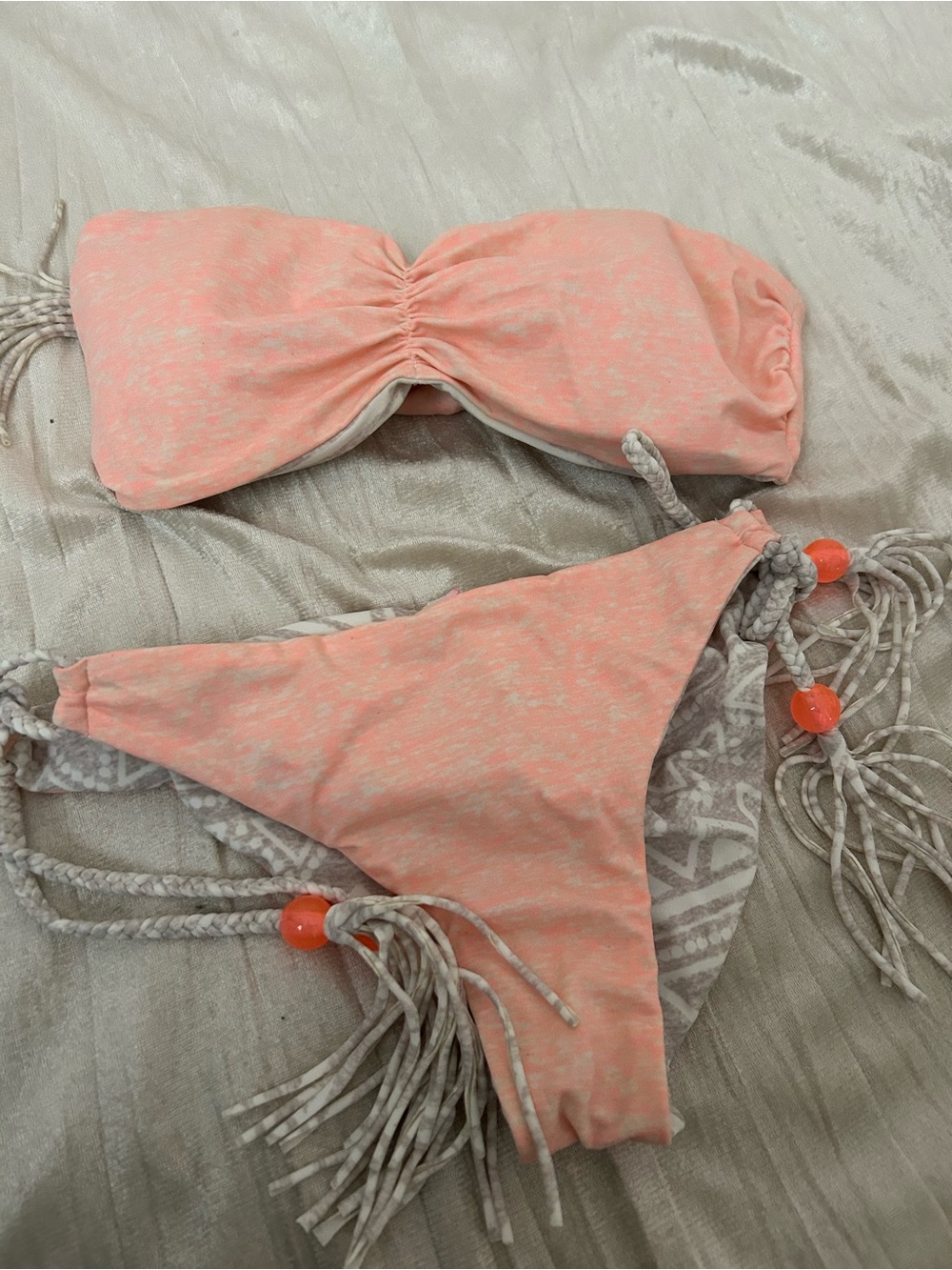Victoria's Secret Peach & Gray Reversible Bikini Set